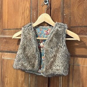 Faux Rabbit Fur Reversible Vest with Floral Lining